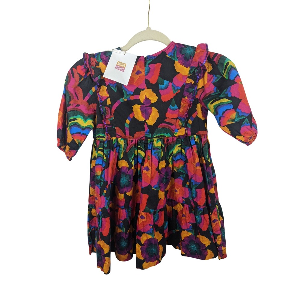 Briton Court Girls Floral Tiered Dress Black Multi Sequin Ruffle Size 6Y NWT